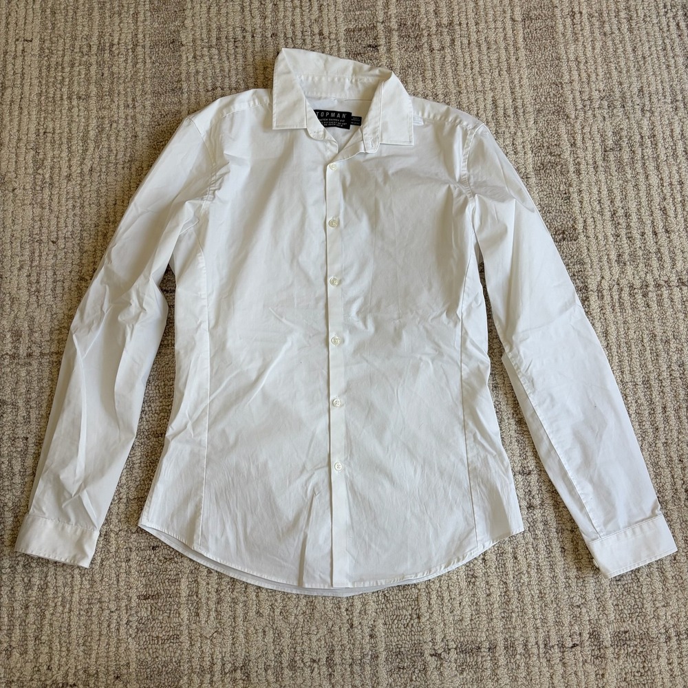 Topman Mens White Stretch Skinny Fit Long Sleeve Button Down Dress Shirt Size M